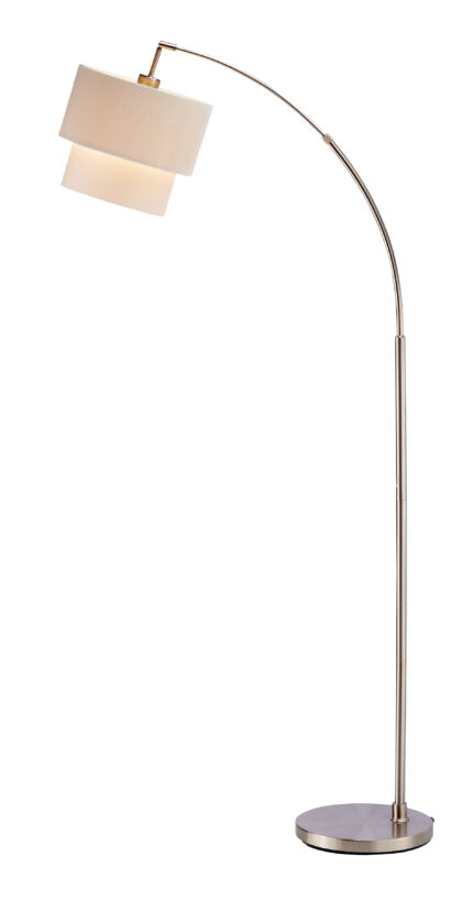 71" Silver Adjustable Arched Floor Lamp With White And Natural Fabric Drum Shade - Image 8