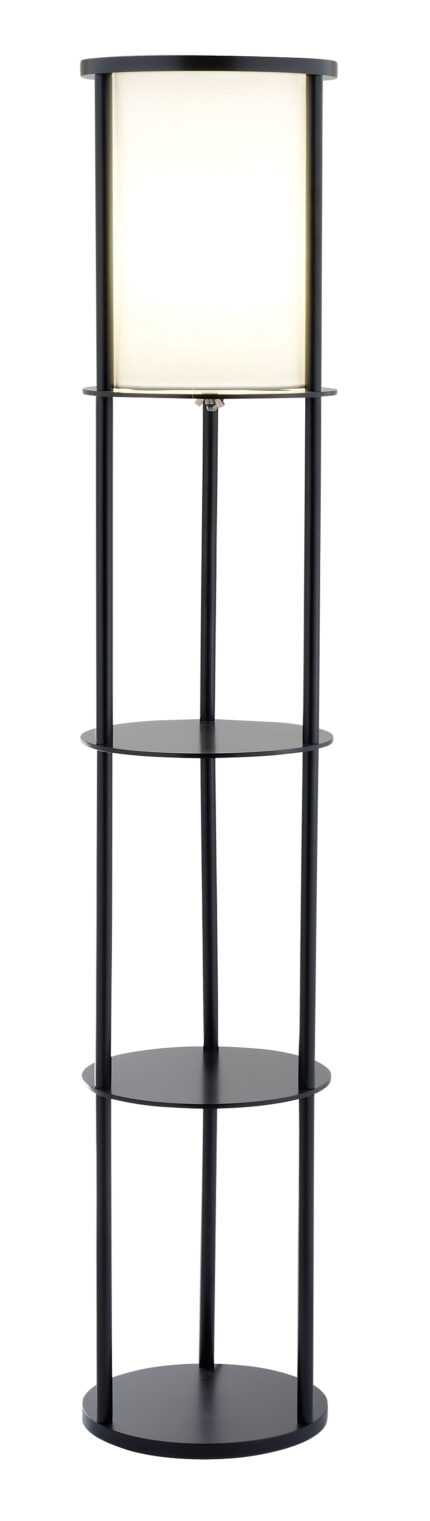 63" Black Wood Column Floor Lamp With White Fabric Cylinder Shade - Image 3