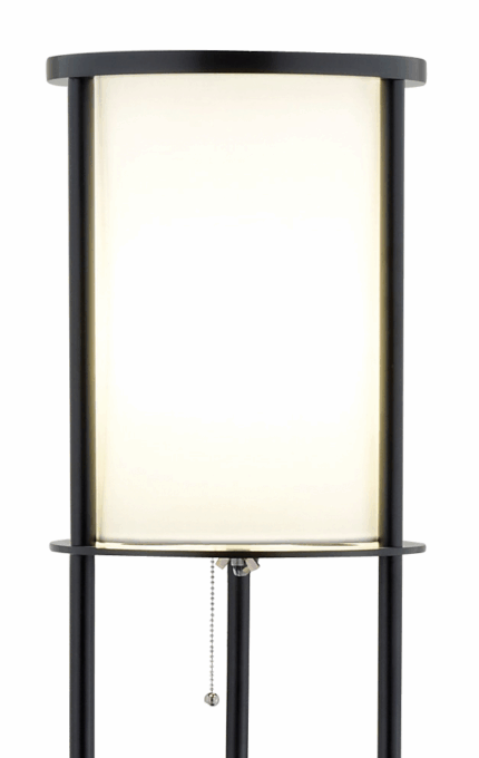 63" Black Wood Column Floor Lamp With White Fabric Cylinder Shade - Image 4