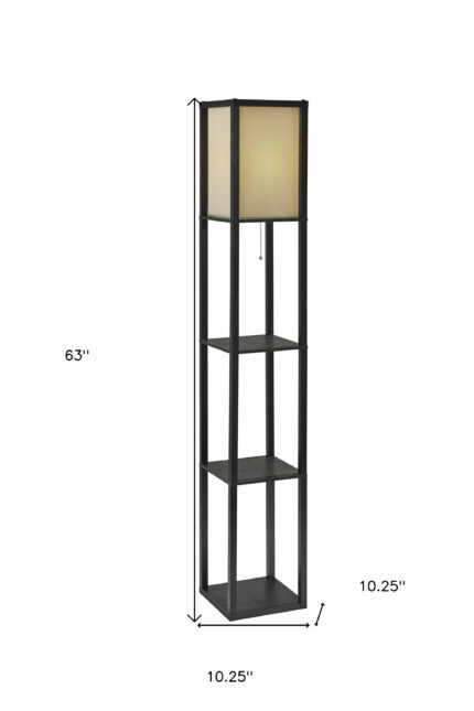 63" Black And White Solid Wood Column Floor Lamp With White Fabric Square Shade - Image 10