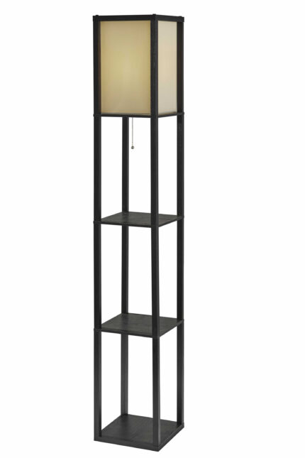 63" Black And White Solid Wood Column Floor Lamp With White Fabric Square Shade - Image 7