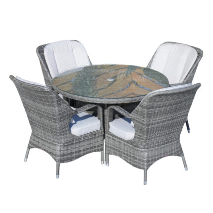 Five Piece Gray Round Glass Dining Set - Image 4
