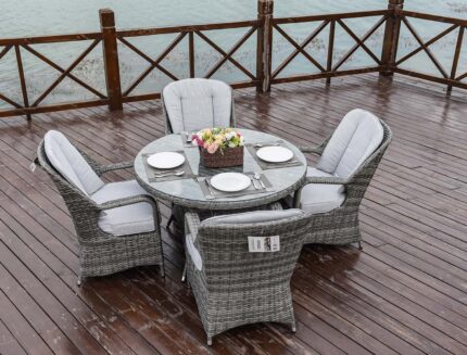 Five Piece Gray Round Glass Dining Set - Image 5