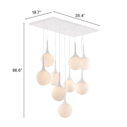White Shaded Nine Light Metal Dimmable Ceiling Light - Image 8