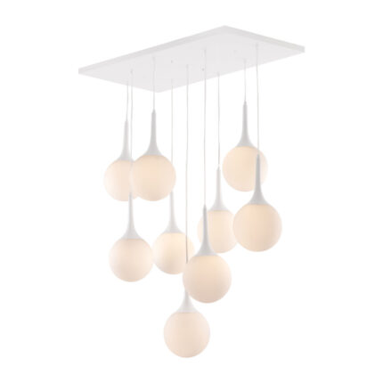 White Shaded Nine Light Metal Dimmable Ceiling Light - Image 3