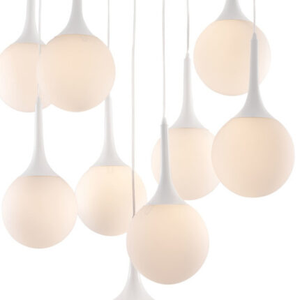 White Shaded Nine Light Metal Dimmable Ceiling Light - Image 7