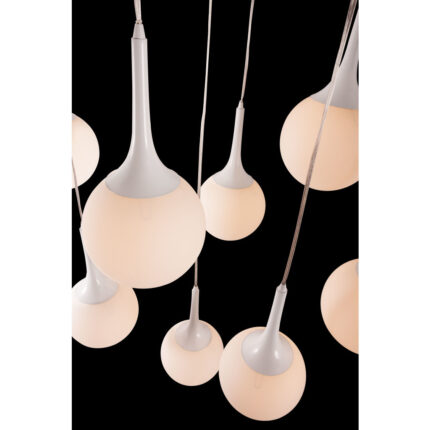 White Shaded Nine Light Metal Dimmable Ceiling Light - Image 5