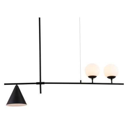 Black Kitchen Island Three Light Metal Chandelier With Black and White Shades - Image 6