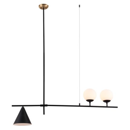 Black Kitchen Island Three Light Metal Chandelier With Black and White Shades - Image 8