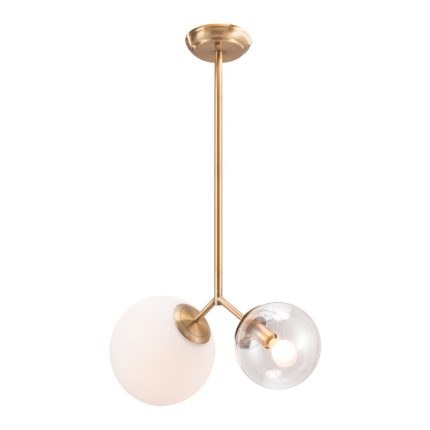 Gold Shaded Two Light Metal Dimmable Ceiling Light With White Shades - Image 6