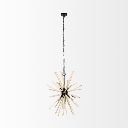 Wood And Metal Starburst Six Bulb Hanging Light - Image 3