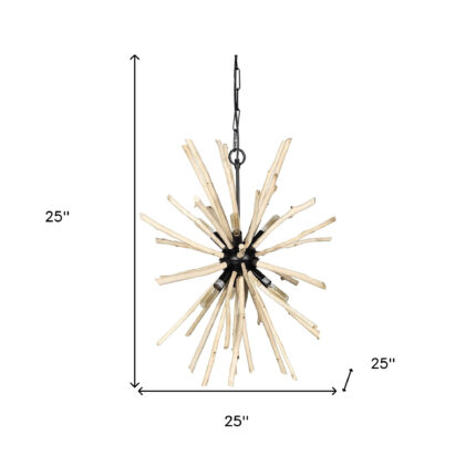 Wood And Metal Starburst Six Bulb Hanging Light - Image 9