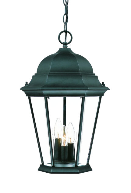 Three Light Matte Black Domed Glass Lantern Hanging Light - Image 3