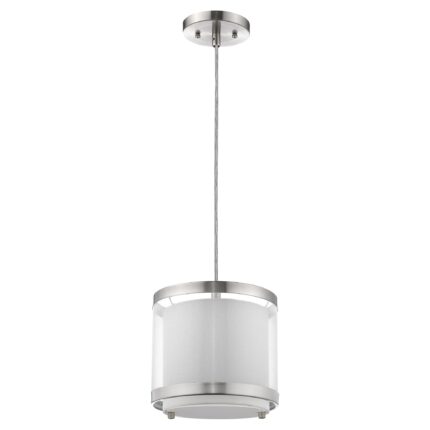 White and Silver Hanging Light with Fabric Shade - Image 3