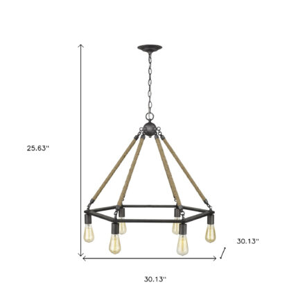 Brown and Black Six Light Metal Dimmable Chandelier - Image 6