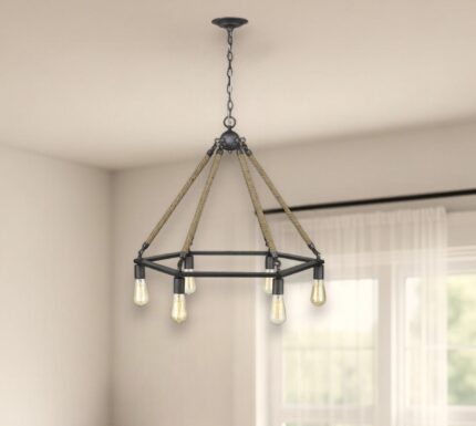 Brown and Black Six Light Metal Dimmable Chandelier - Image 1