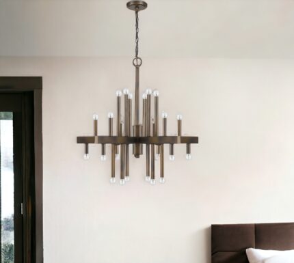 Brown Candle Style Multi Light Metal Dimmable Chandelier - Image 1