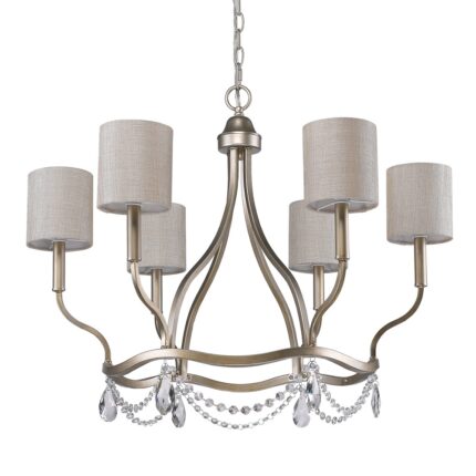Gold Candle Style Six Light Metal Dimmable Chandelier With White Shades - Image 2