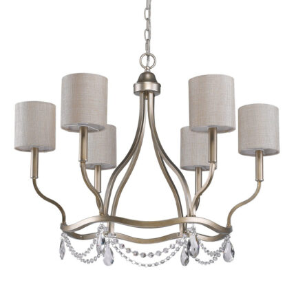 Gold Candle Style Six Light Metal Dimmable Chandelier With White Shades - Image 3