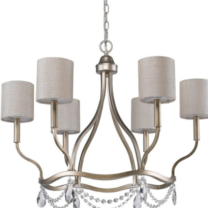 Gold Candle Style Six Light Metal Dimmable Chandelier With White Shades - Image 4