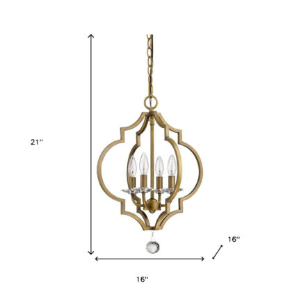 Brass Candle Style Four Light Metal and Crystals Dimmable Chandelier - Image 5