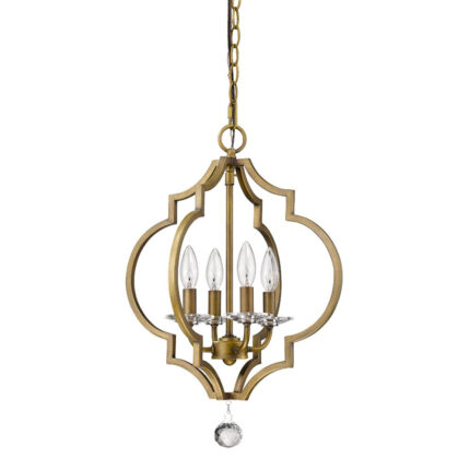 Brass Candle Style Four Light Metal and Crystals Dimmable Chandelier - Image 3