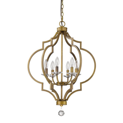 Gold and White Candle Style Six Light Metal Dimmable Chandelier - Image 3