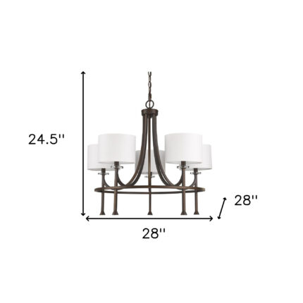 Brown Candle Style Five Light Metal and Crystals Dimmable Chandelier With White Shades - Image 6