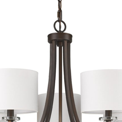 Brown Candle Style Five Light Metal and Crystals Dimmable Chandelier With White Shades - Image 5