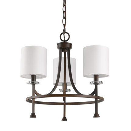 Bronze Candle Style Three Light Metal Dimmable Chandelier With White Shades - Image 3