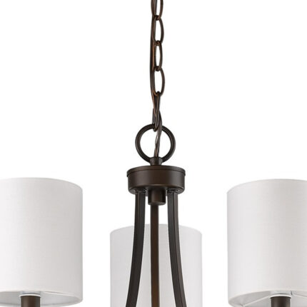 Bronze Candle Style Three Light Metal Dimmable Chandelier With White Shades - Image 4