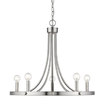Silver Candle Style Five Light Metal Dimmable Chandelier - Image 3