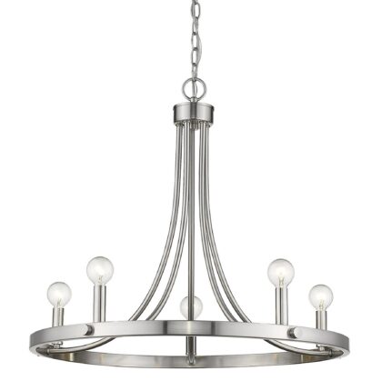 Silver Candle Style Five Light Metal Dimmable Chandelier - Image 4