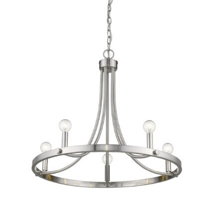 Silver Candle Style Five Light Metal Dimmable Chandelier - Image 5