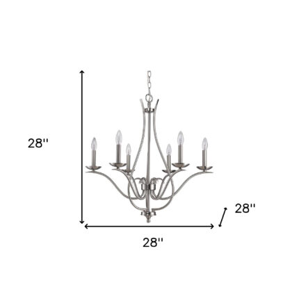 Nickel Candle Style Six Light Metal Dimmable Chandelier - Image 6