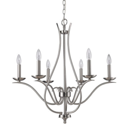 Nickel Candle Style Six Light Metal Dimmable Chandelier - Image 3