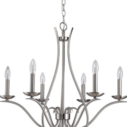 Nickel Candle Style Six Light Metal Dimmable Chandelier - Image 4
