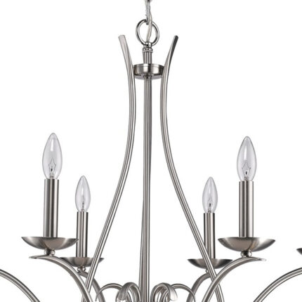 Nickel Candle Style Six Light Metal Dimmable Chandelier - Image 5