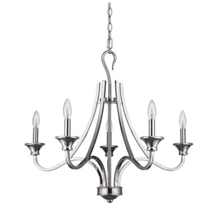 Nickel Candle Style Five Light Metal Dimmable Chandelier - Image 3