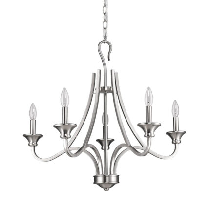 Silver Candle Style Five Light Metal Dimmable Chandelier - Image 3