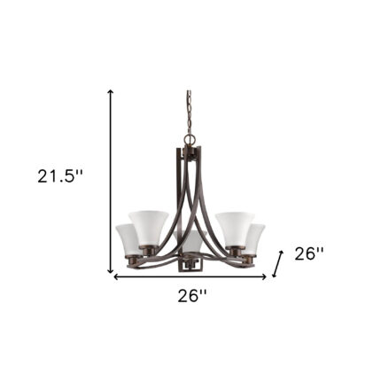 Bronze Candle Style Five Light Frosted Metal Dimmable Chandelier With White Shades - Image 5