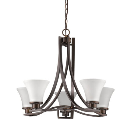 Bronze Candle Style Five Light Frosted Metal Dimmable Chandelier With White Shades - Image 3