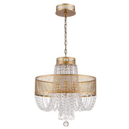 Gold Four Light Metal and Crystals Dimmable Chandelier With Shades - Image 3