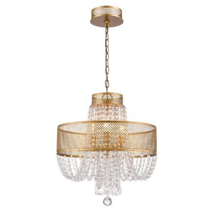 Gold Four Light Metal and Crystals Dimmable Chandelier With Shades - Image 2