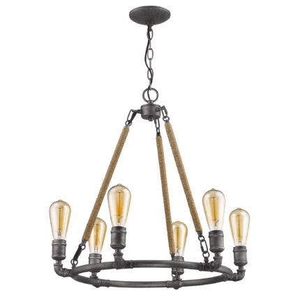 Brown and Black Candle Style Six Light Metal Dimmable Chandelier - Image 3
