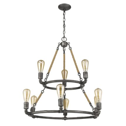Brown and Black Nine Light Metal Dimmable Chandelier - Image 2