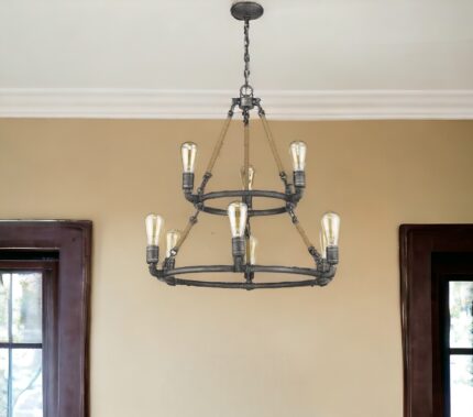 Brown and Black Nine Light Metal Dimmable Chandelier - Image 1
