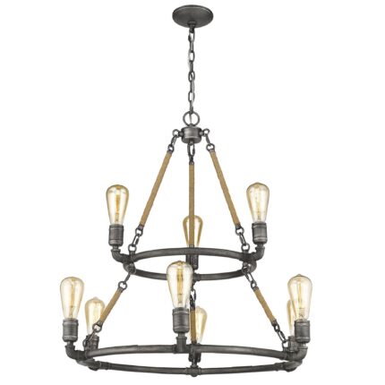 Brown and Black Nine Light Metal Dimmable Chandelier - Image 3
