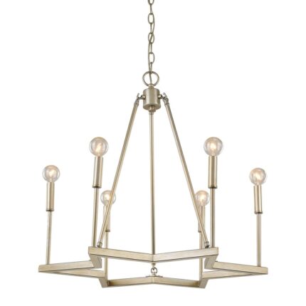 Gold Candle Style Six Light Metal Dimmable Chandelier - Image 1