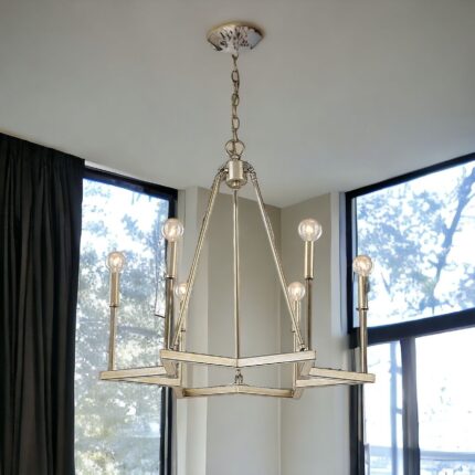 Gold Candle Style Six Light Metal Dimmable Chandelier - Image 2